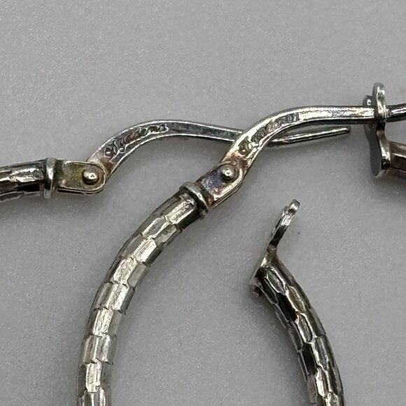 Mia Fiore Sterling Silver Textured Hoop Earrings Made In Italy - Picture 9 of 9